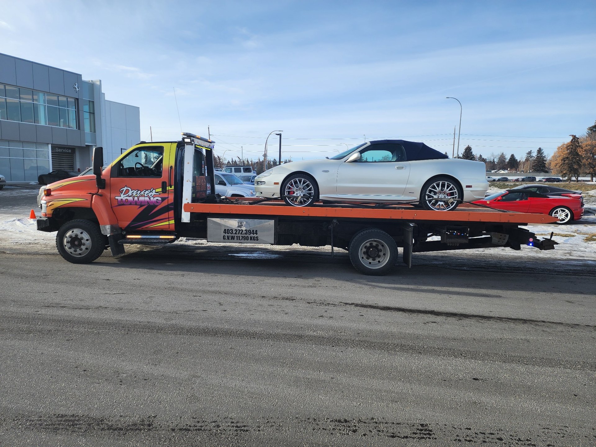 White Maserati convertible transport – Calgary (close-up)